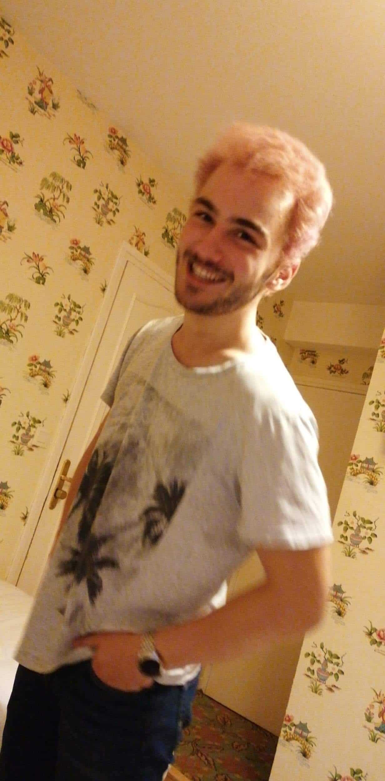 the hotel in calais, with pink hair from the night before